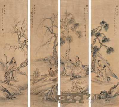 钱慧安 1900年作 人物 四屏 142×37.5cm×4